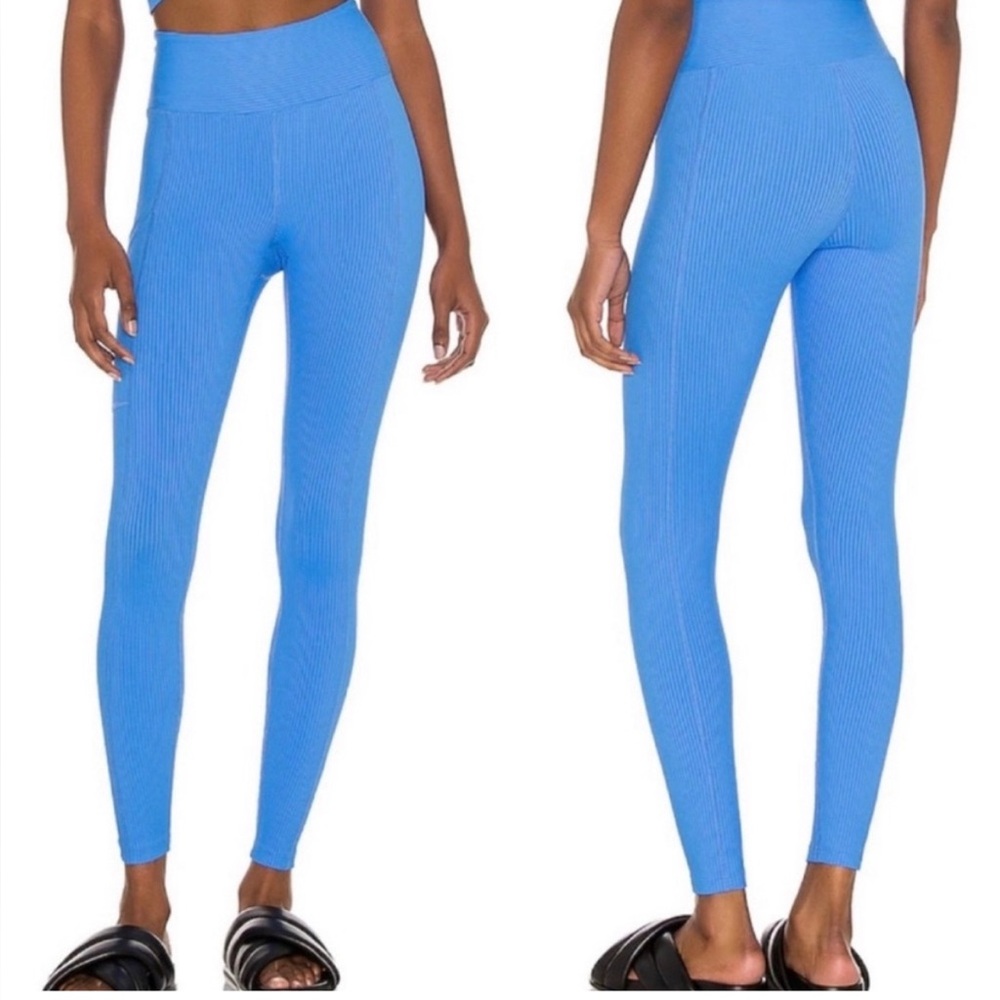 Year Of Ours Ribbed Pocket Leggings Womens Size Large High Waisted Blue Athletic - Picture 1 of 10